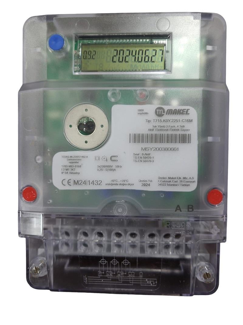 Makel Trifaze Elektronik Haberleşmeli Sayaç 5(100)A T715.KOY.2251 RS485