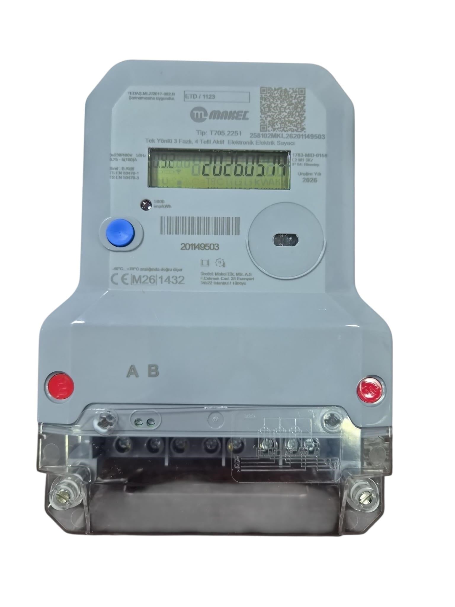Makel Yeni Trifaze Haberleşmeli Sayaç  T705.2251 ETD/1123 RS485