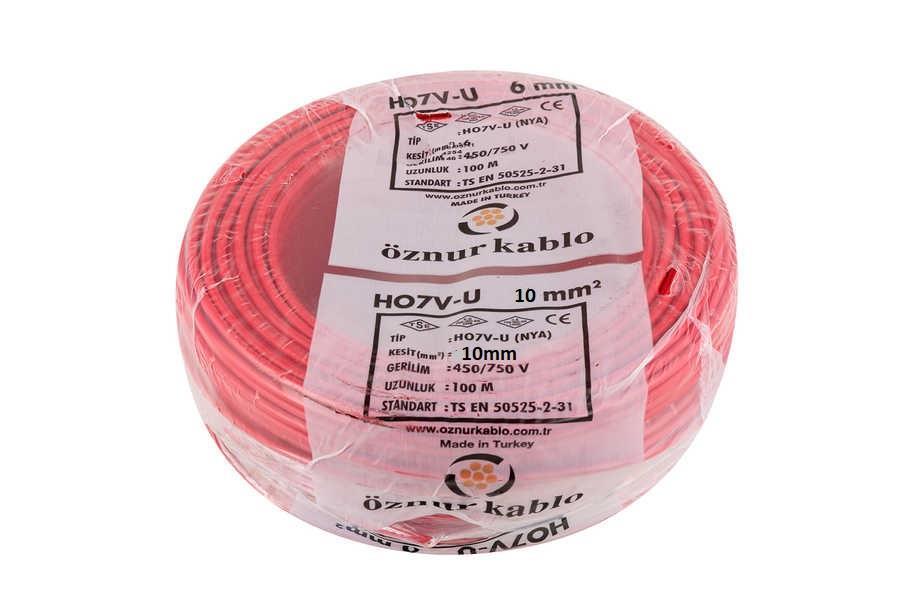 Öznur 10 mm NYA Kablo Kırmızı 100 metre  %100 Bakır