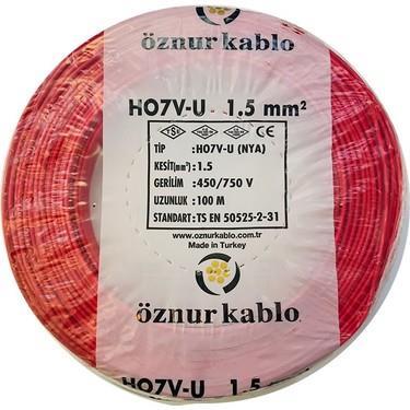 Öznur 1,5 mm NYA Kablo Kırmızı 100 metre  %100 Bakır