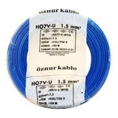 Öznur 1,5 mm NYA Kablo Mavi 100 metre %100 Bakır