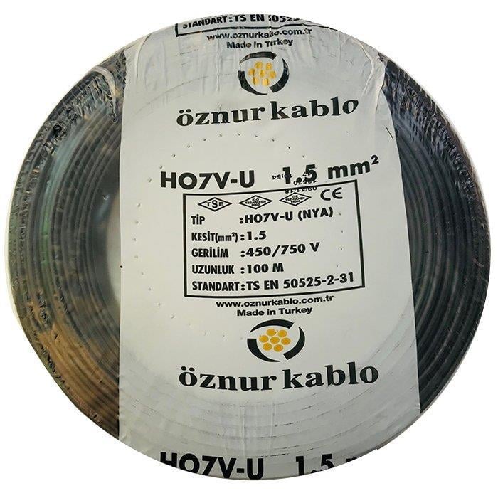 Öznur 1,5 mm NYA Kablo Siyah 100 metre %100 Bakır