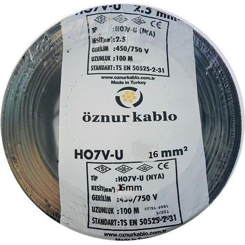 Öznur 16 mm NYA Kablo Siyah 100 metre  %100 Bakır