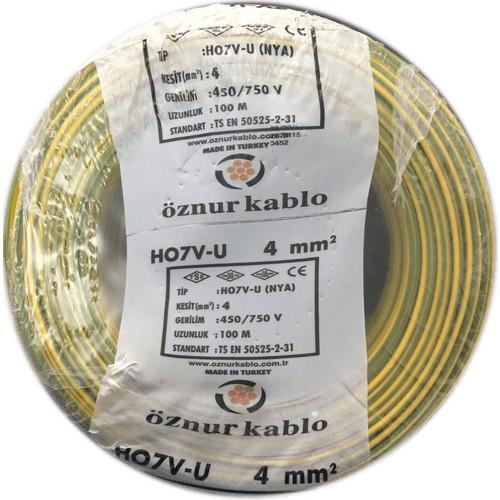 Öznur 4 mm NYA Kablo Sarı-Yeşil 100 metre  %100 Bakır