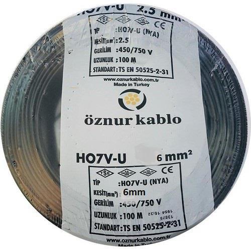 Öznur 6 mm NYA Kablo Siyah 100 metre  %100 Bakır