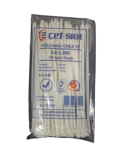 Çetsan 3,6x200 Kablo Bağı Beyaz 100 Adet