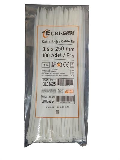 Çetsan 3,6x250 Kablo Bağı Beyaz 100 adet