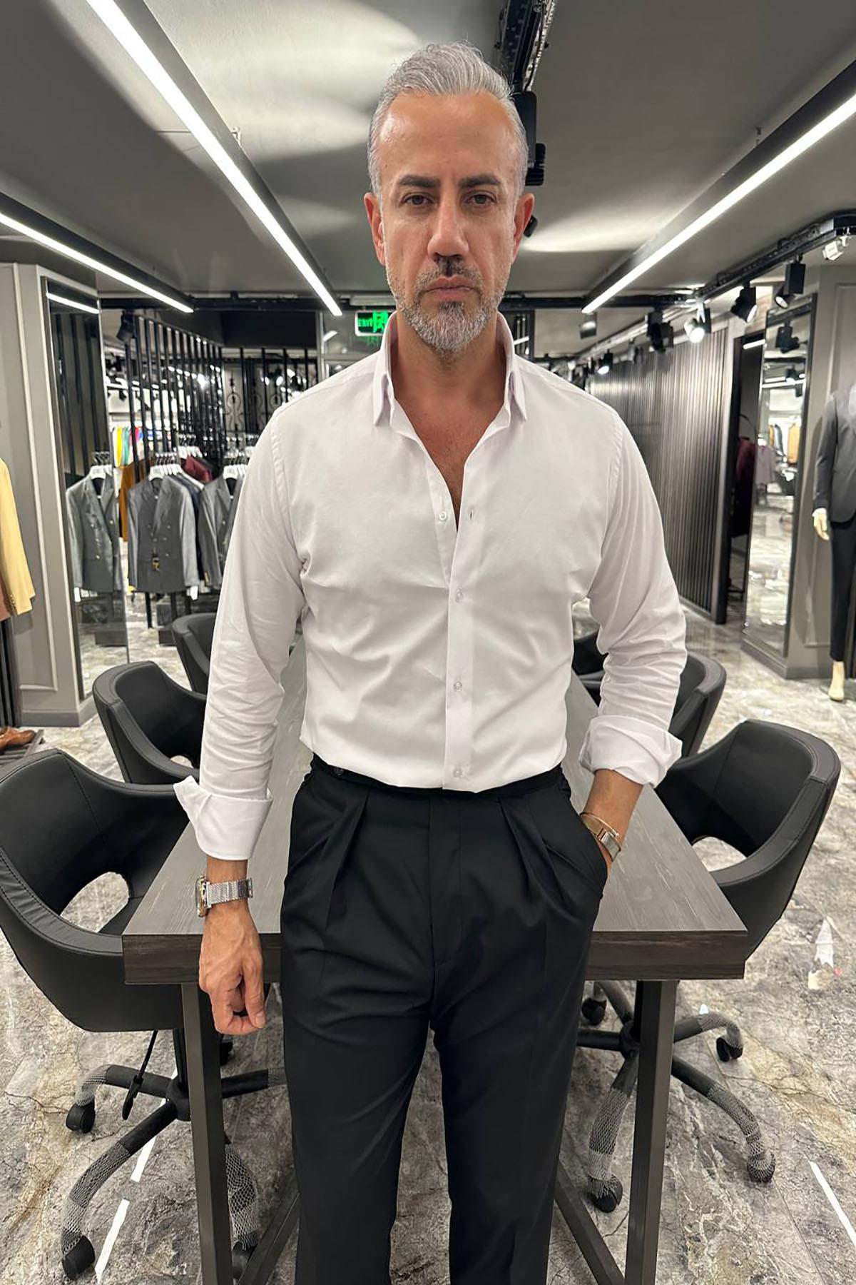 ITALIAN COLLAR DOUBLE CUFF WHITE SHIRT
