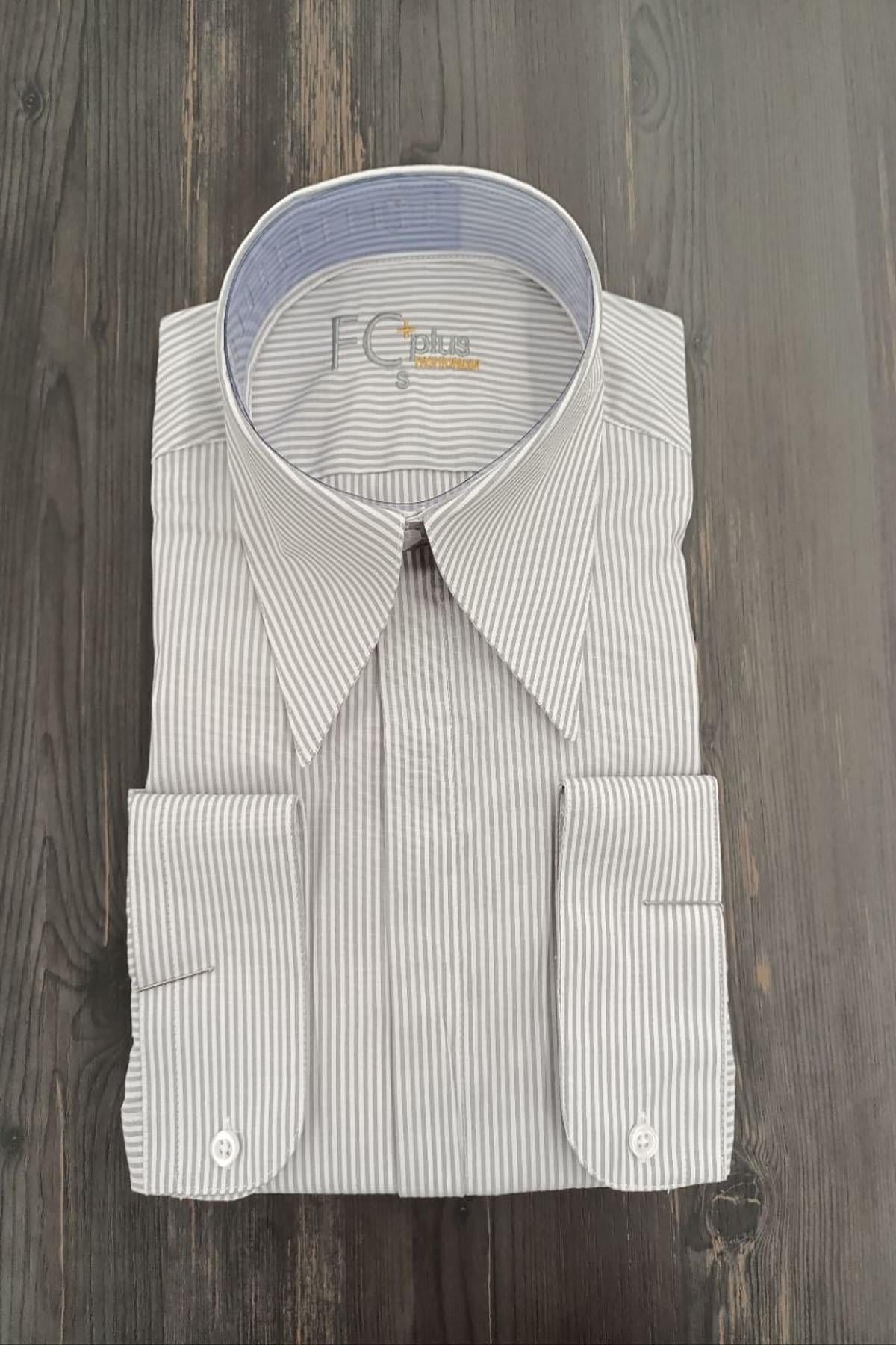  LONG COLLAR STRIPED GRAY SHIRT