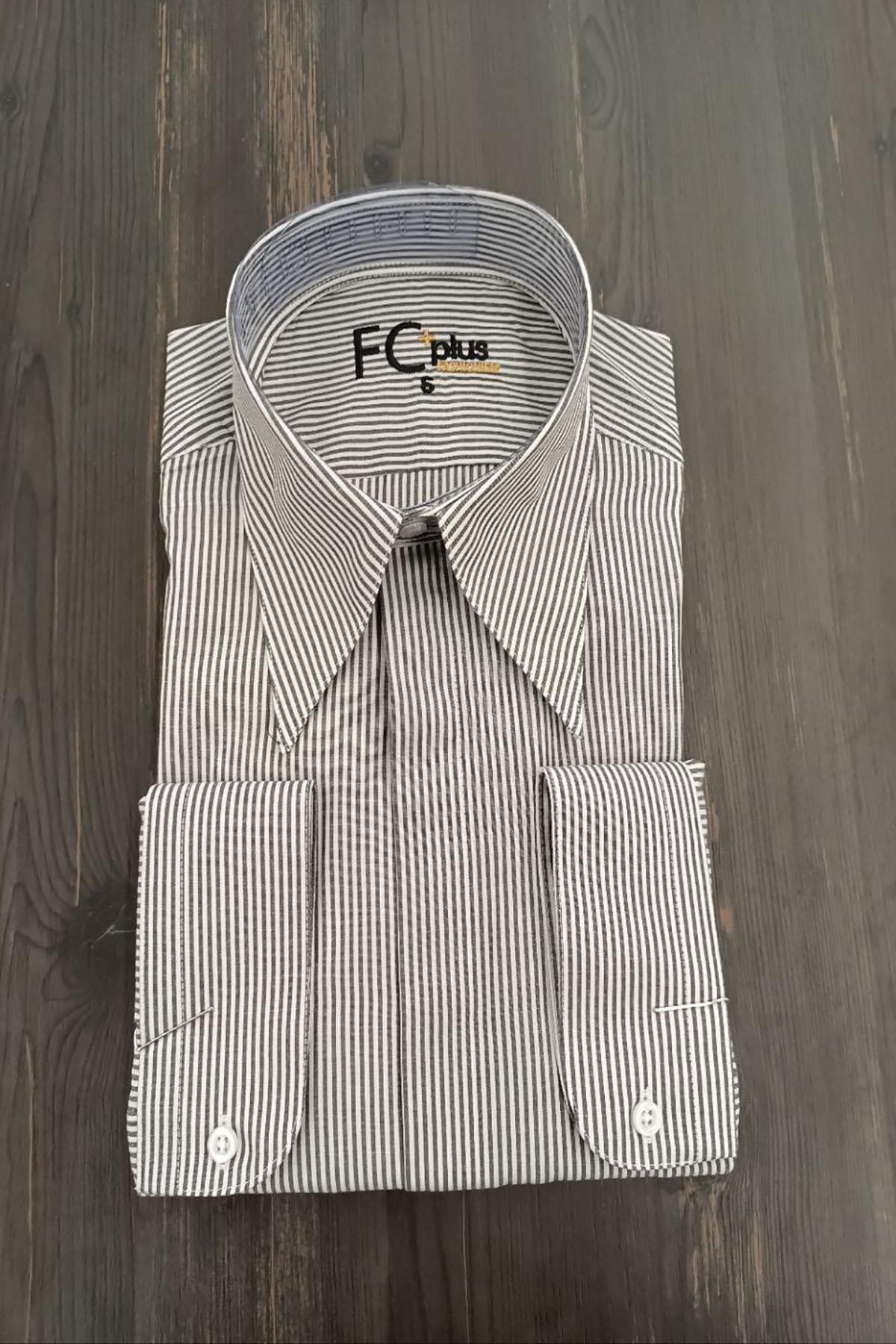  LONG COLLAR STRIPED BLACK SHIRT