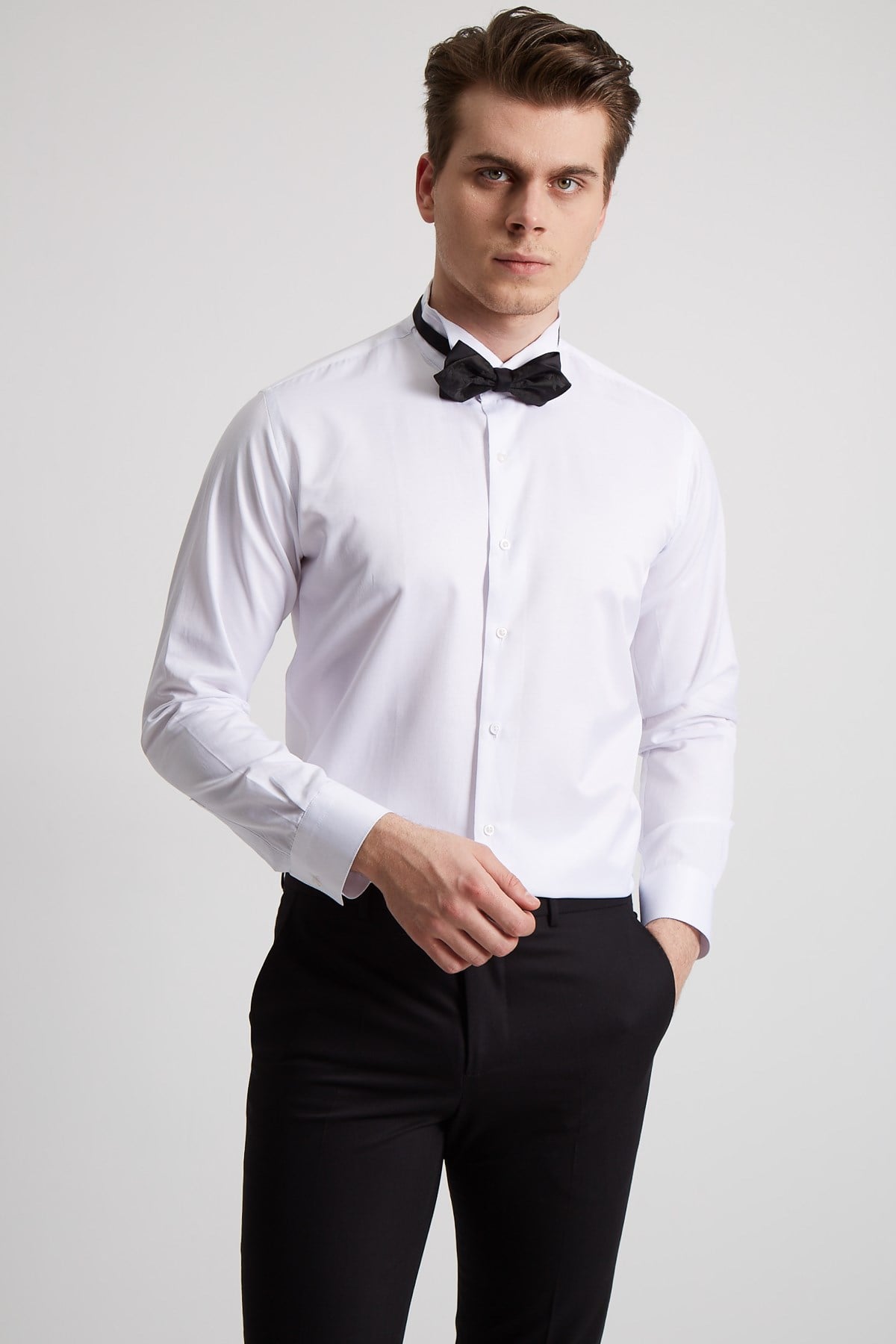 WHITE WING COLLAR COTTON SHIRT - SLIM FIT