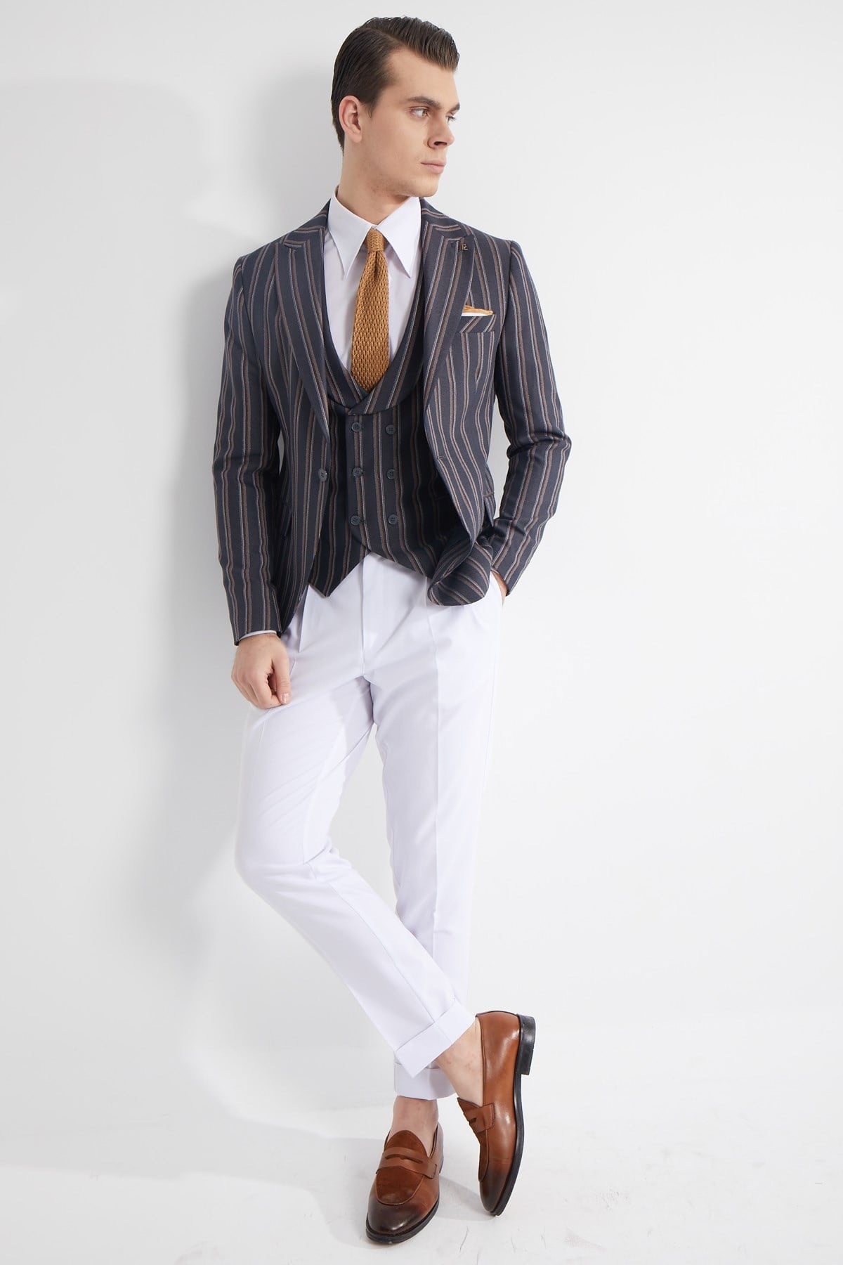 STRIPED COMBINED JACKET WITH VEST - SLIM FIT