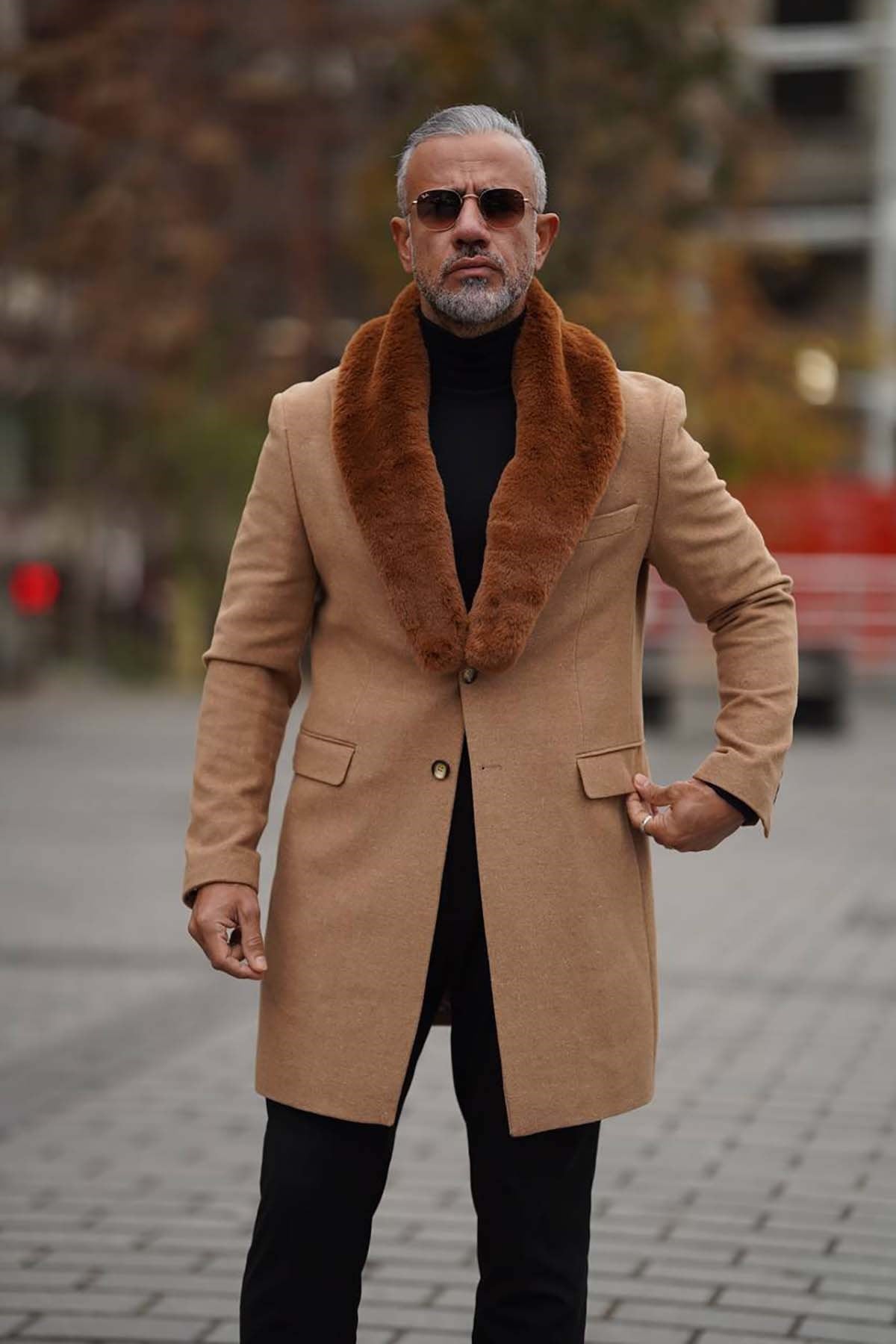 CAMEL YAKASI KÜRKLÜ KABAN