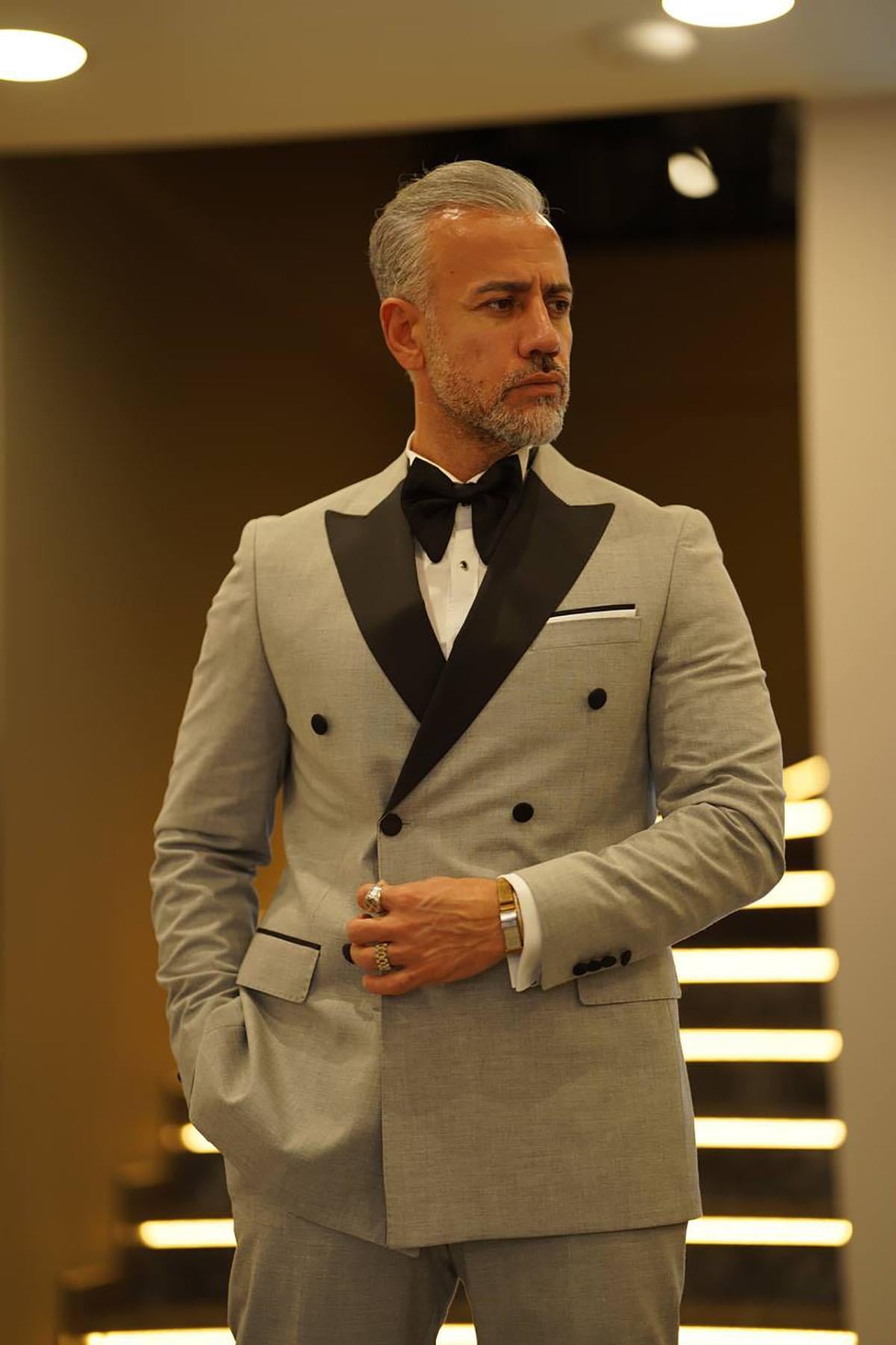 GRİ DAMATLIK KRUVAZE TAKIM ELBİSE