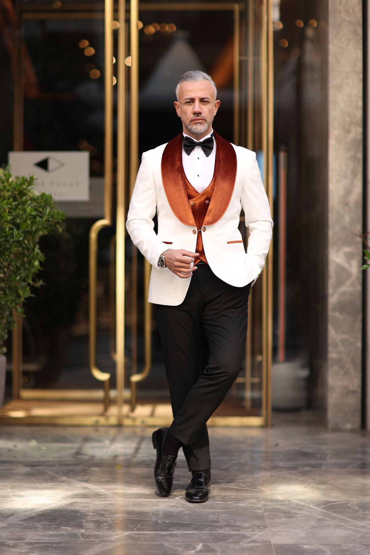 KAHVE DAMATLIK YELEKLİ TAKIM ELBİSE - SLİM FİT