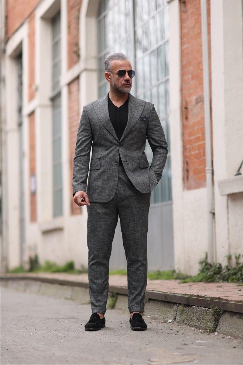 WIDE-NECK TROUSERS PLEATED SUIT - SLIM FIT