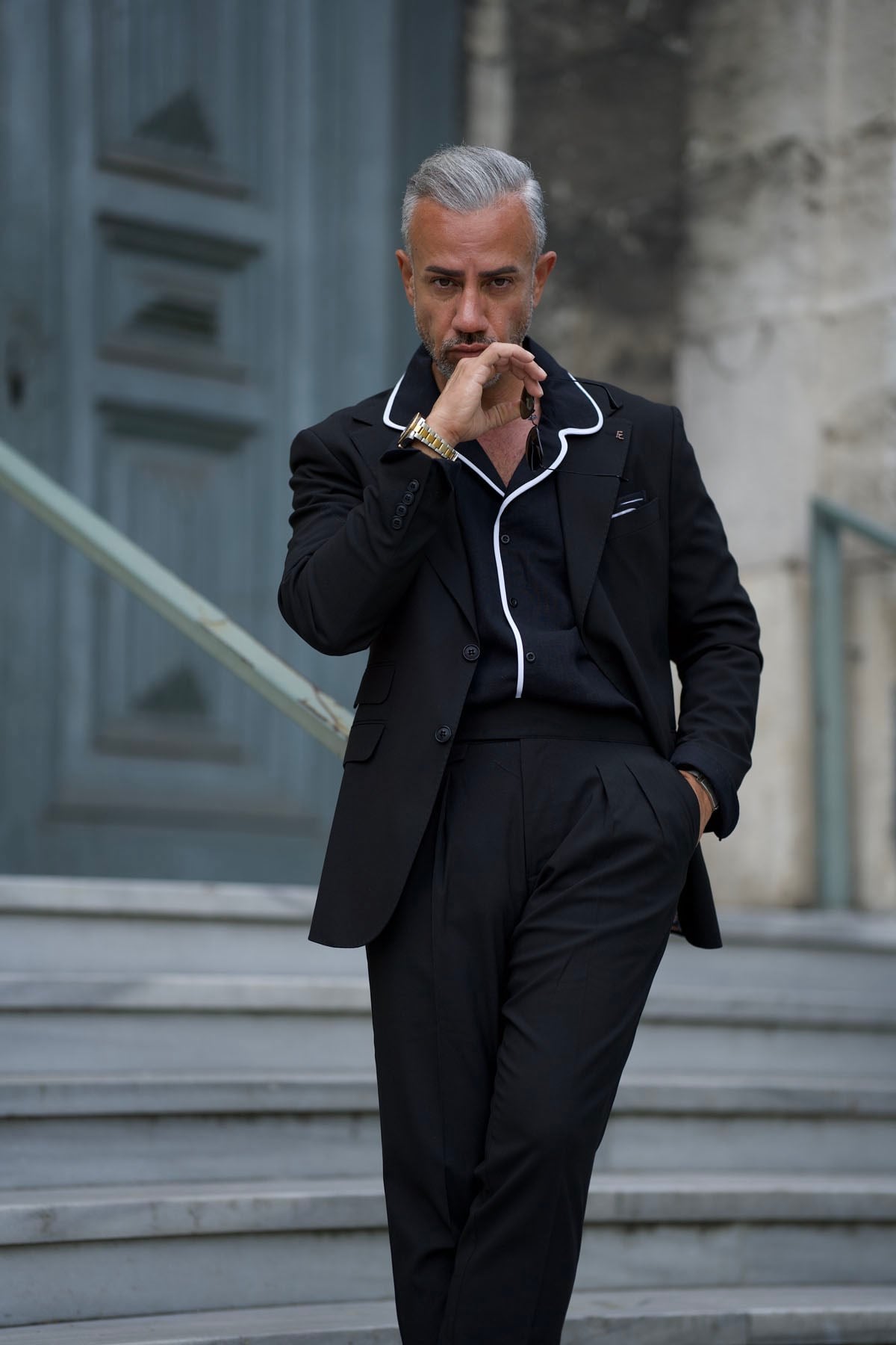 BLACK PLEATED SUITS WITH TROUSERS - SLİM FİT