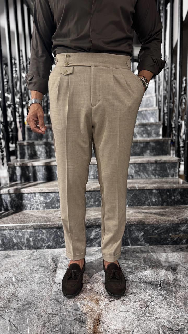 ÇİFT PİLELİ APOLETLİ YÜNLÜ PANTOLON 