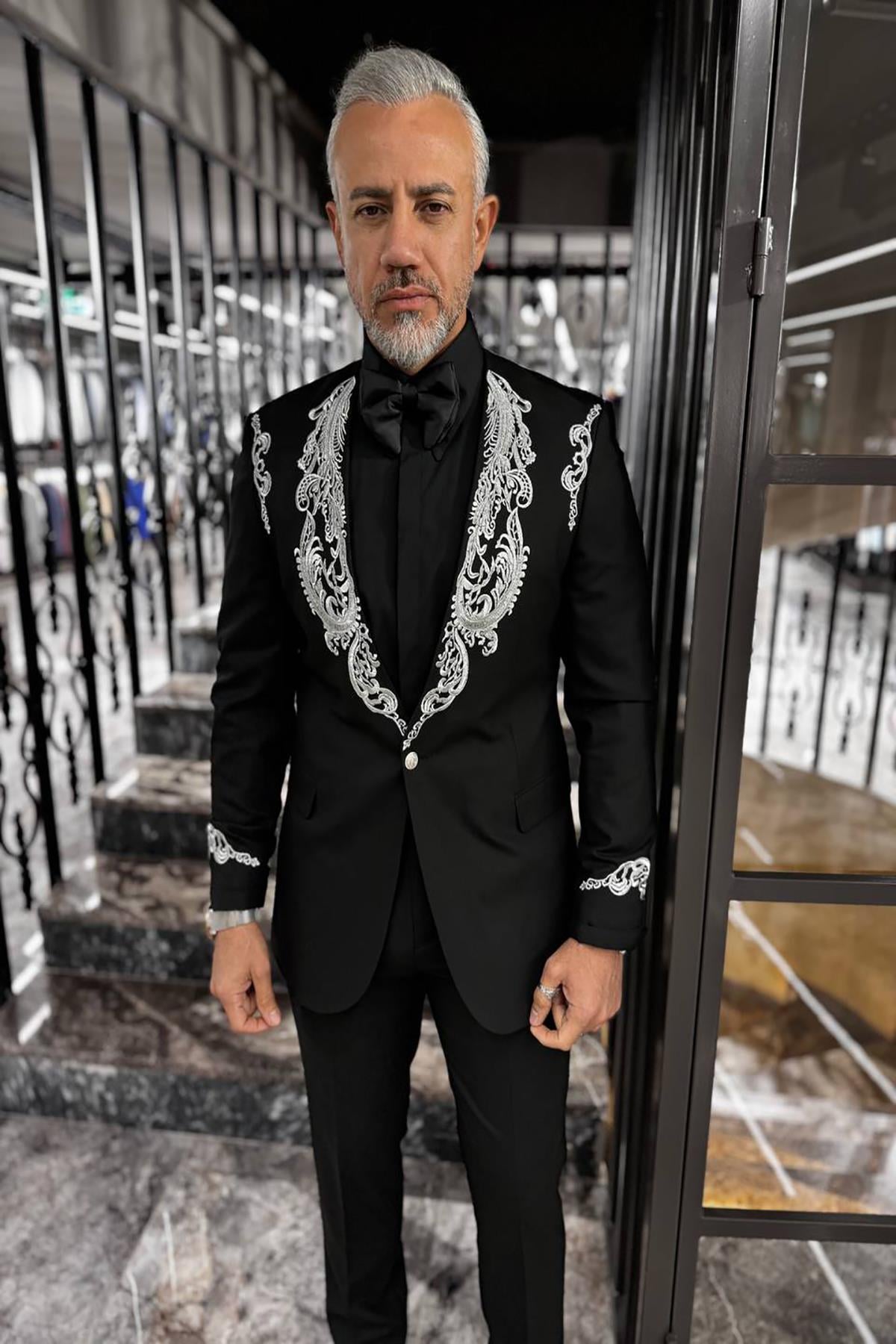 YAKASIZ  NAKIŞLI TAKIM ELBİSE