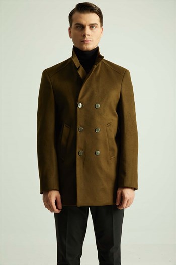 MANDARİN COLLAR DOUBLE BREASTED CACHET COAT - SLIM FIT