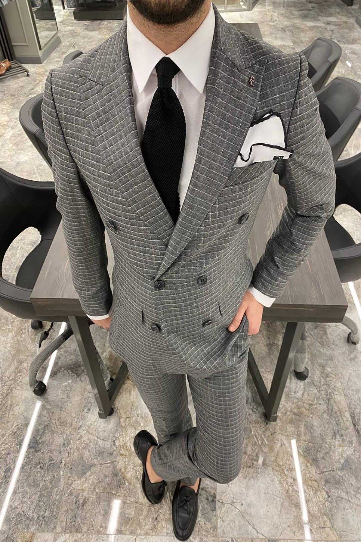  SELF PATTERNED GRAY SUIT