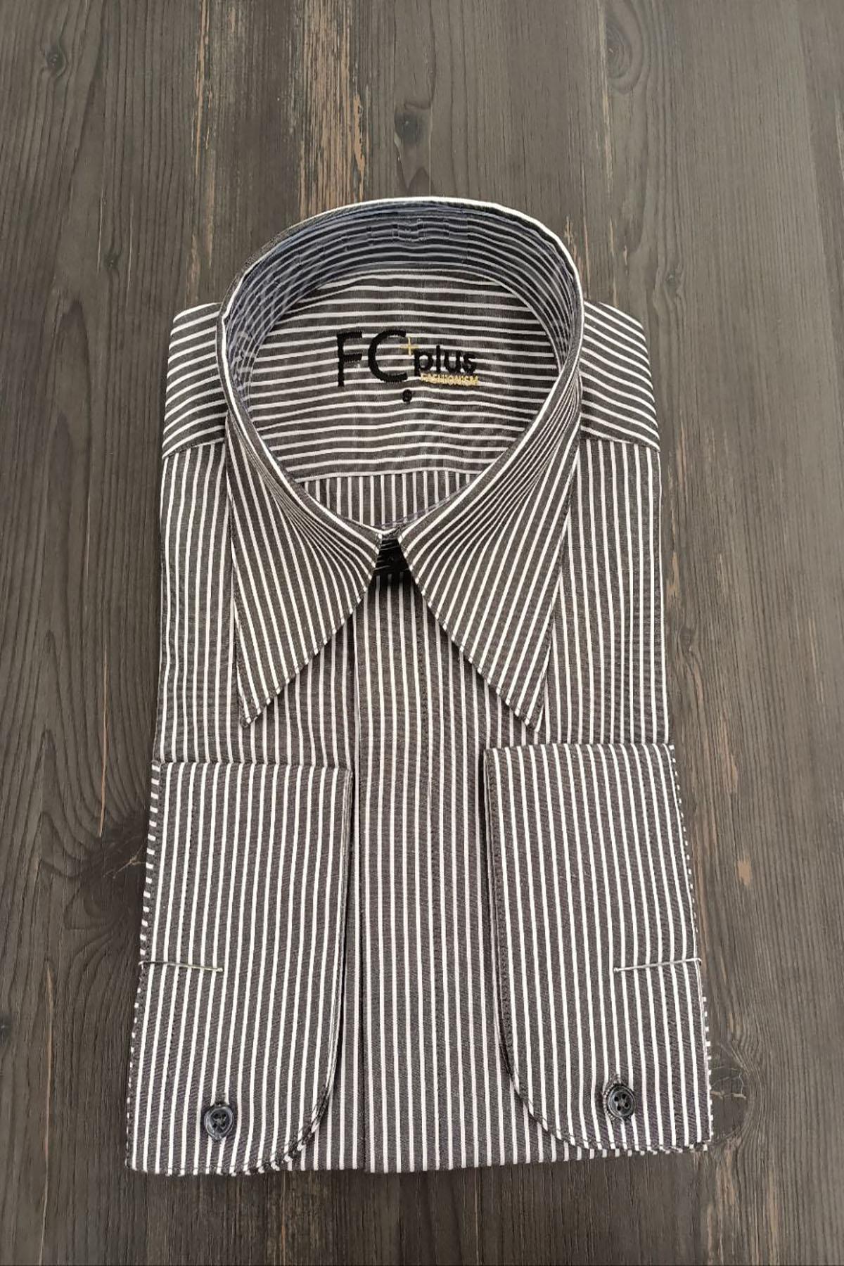  LONG COLLAR STRIPED BLACK SHIRT