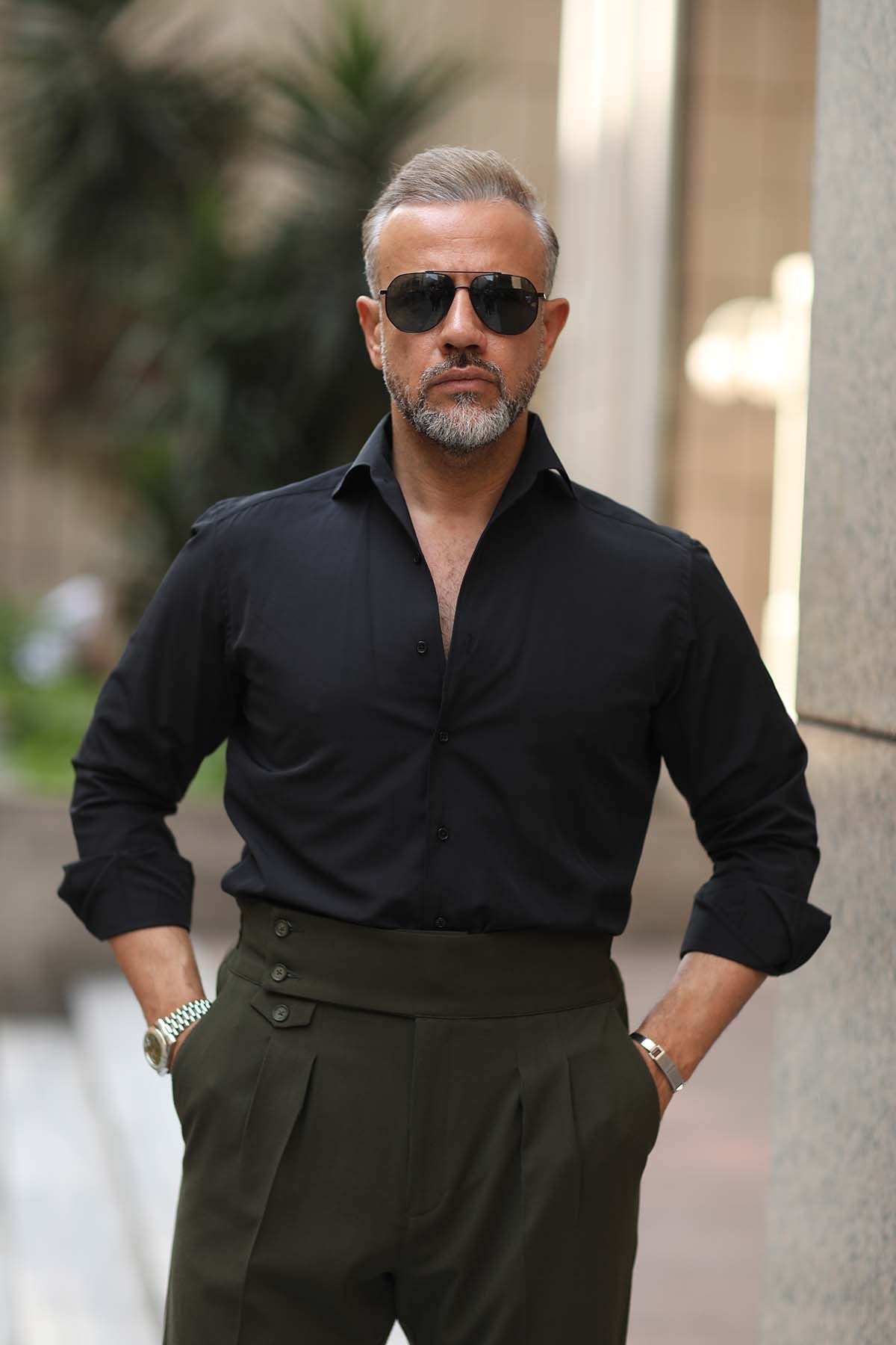 BELTED LAMPEN COLLAR SHIRT - SLIM FIT