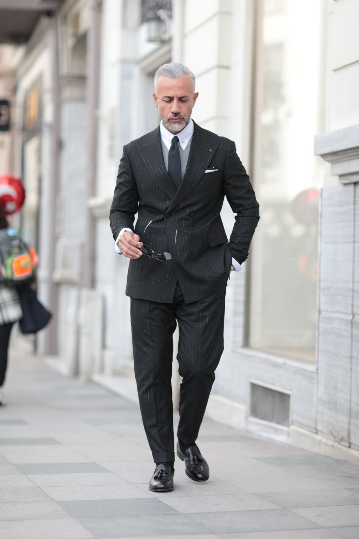 スーツ Double-breasted setup & shirt & tie Double Breasted Suit Blazer - Grey Charcoal Shadow Stripe