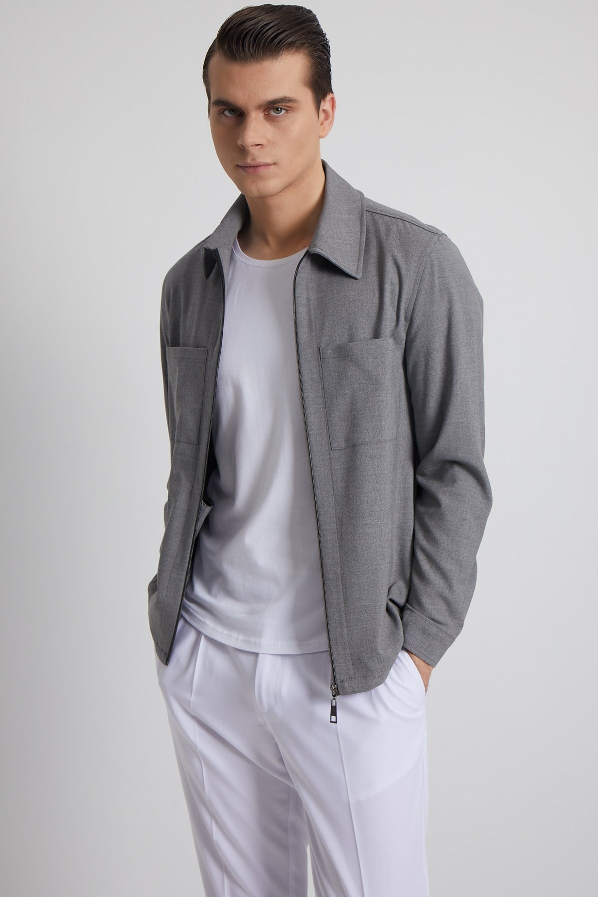 GREY ZİPPED COAT - SLIM FIT