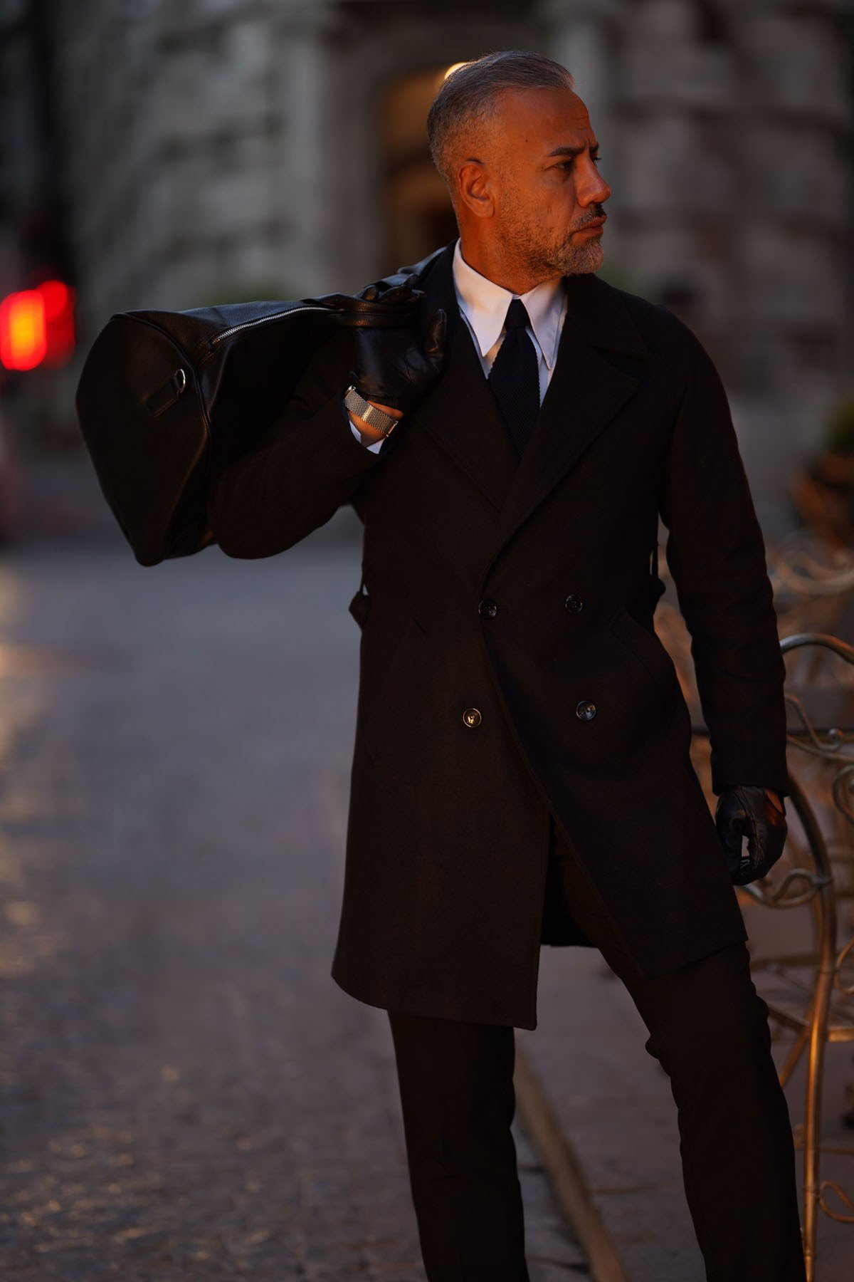 Slim fit black coat sale
