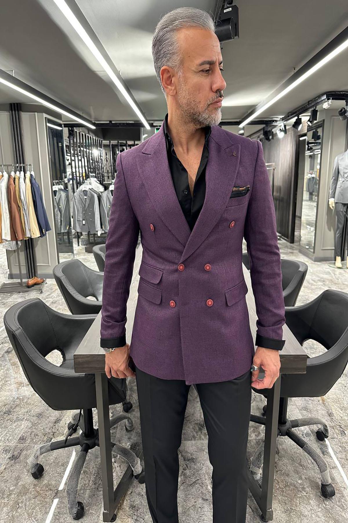 【VINTAGE】 double breasted setup purple Purple Double Breasted Blazer by Freemans | Look Again