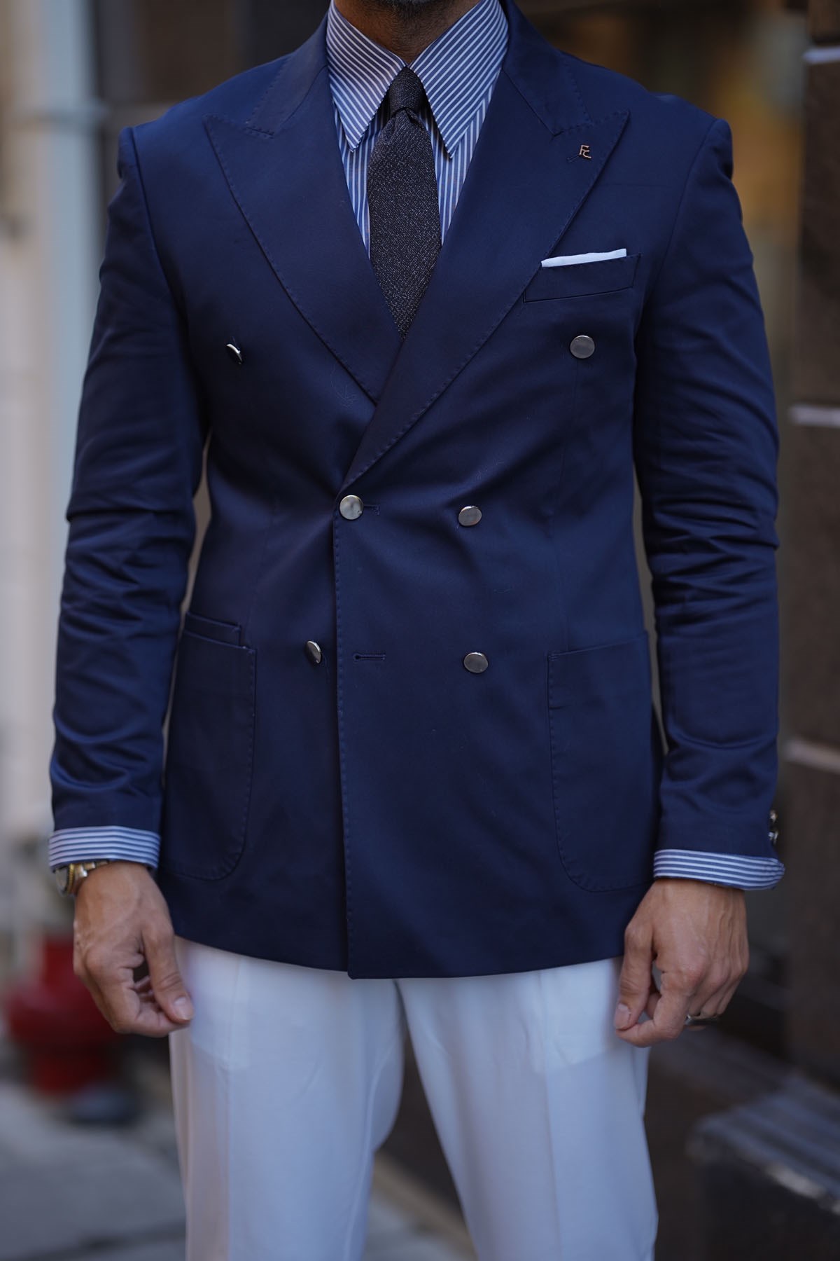 NAVY BLUE DOUBLE BREASTED SINGLE JACKET - SLIM FIT