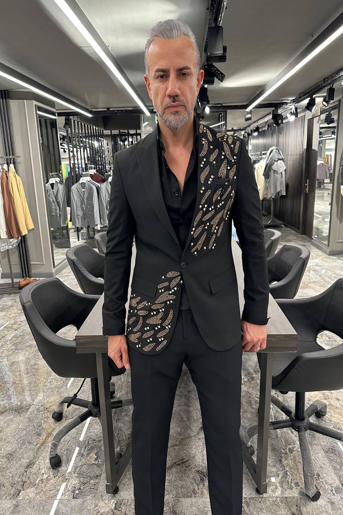 SPECIAL DESIGN STONE BLACK SUIT