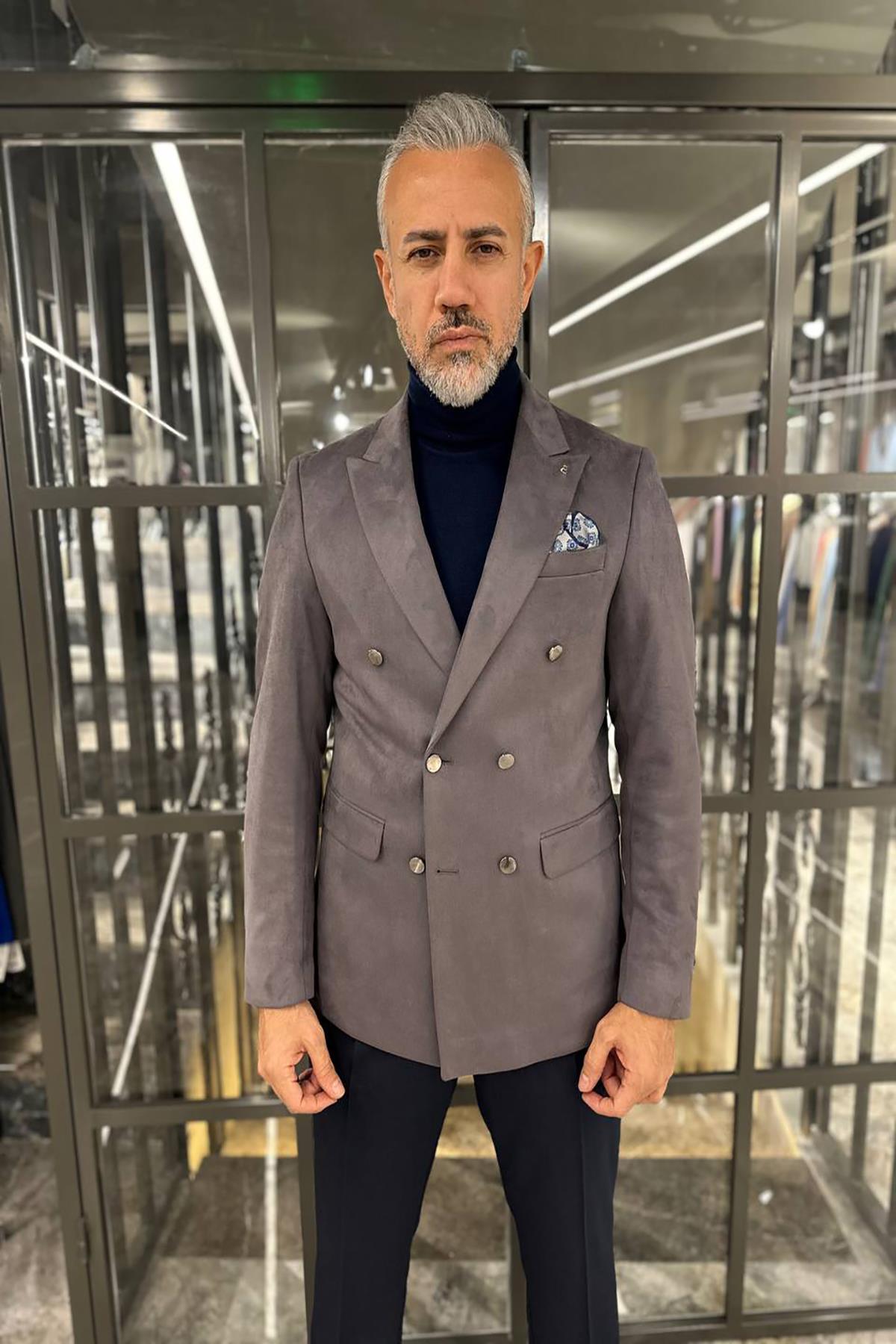 【クリーニング済】saby DOUBLE BREASTED BLAZER 2 M SUEDE DOUBLE BREASTED BLAZER