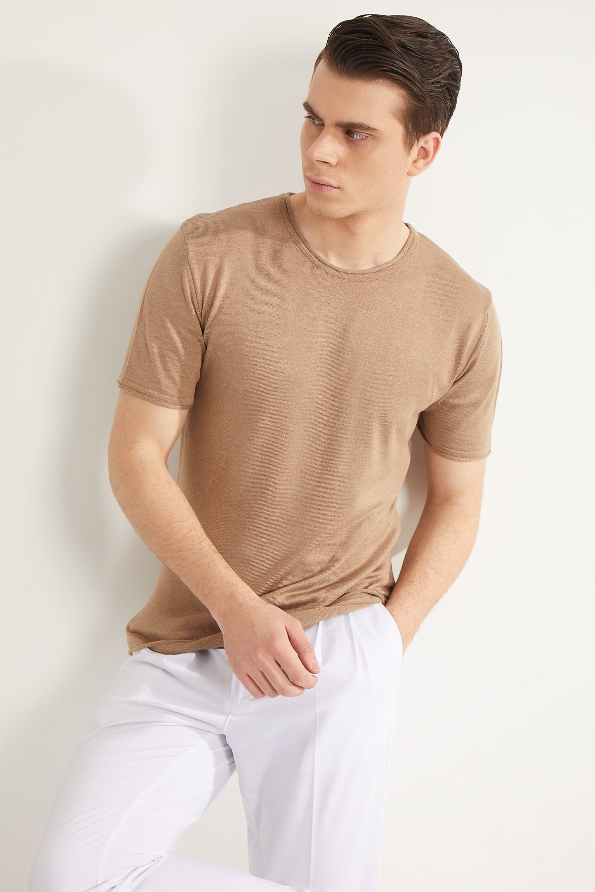 VİZON SOSİS YAKA KISA KOL PAMUK KARIŞIM ERKEK TRİKO - SLIM FIT