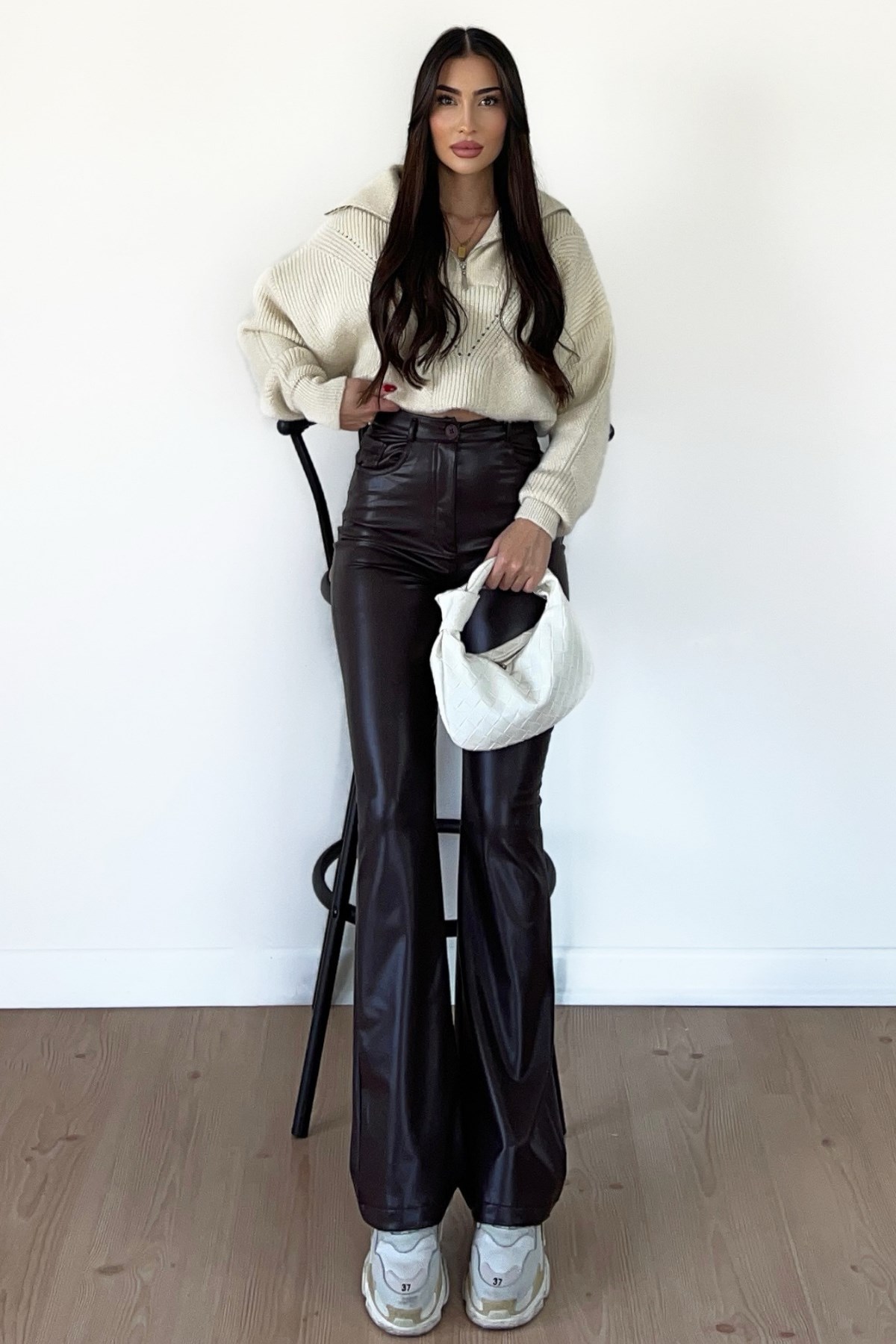 ACI KAHVE BOL PAÇA DERİ PANTOLON