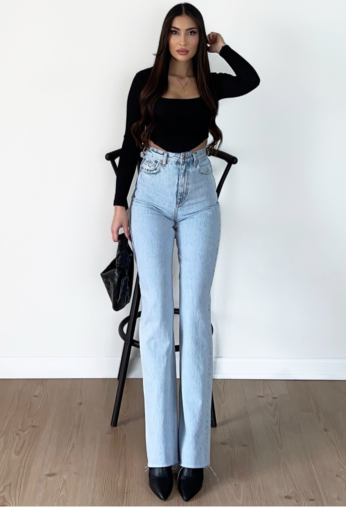 BUZ MAVİ RENK WİDE LEG JEAN