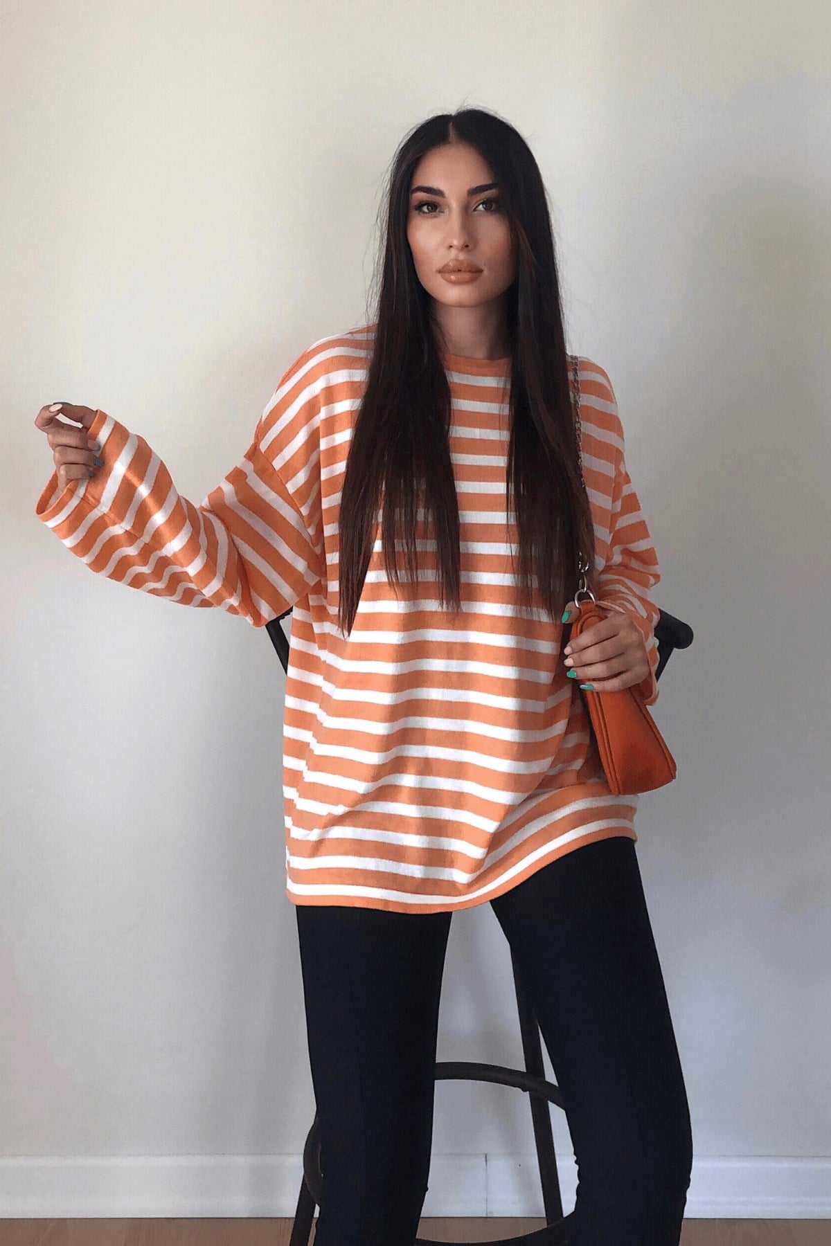 ÇİZGİLİ TURUNCU KAZAK 