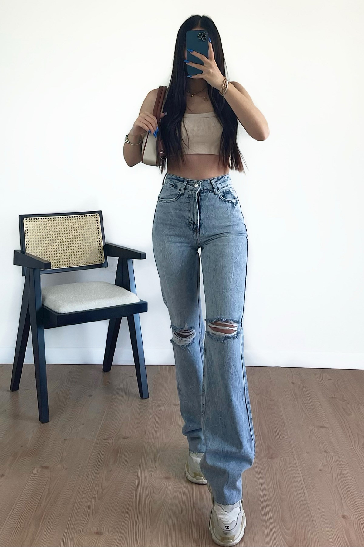 DİZİ YIRTIK ULTRA YÜKSEK BEL JEAN