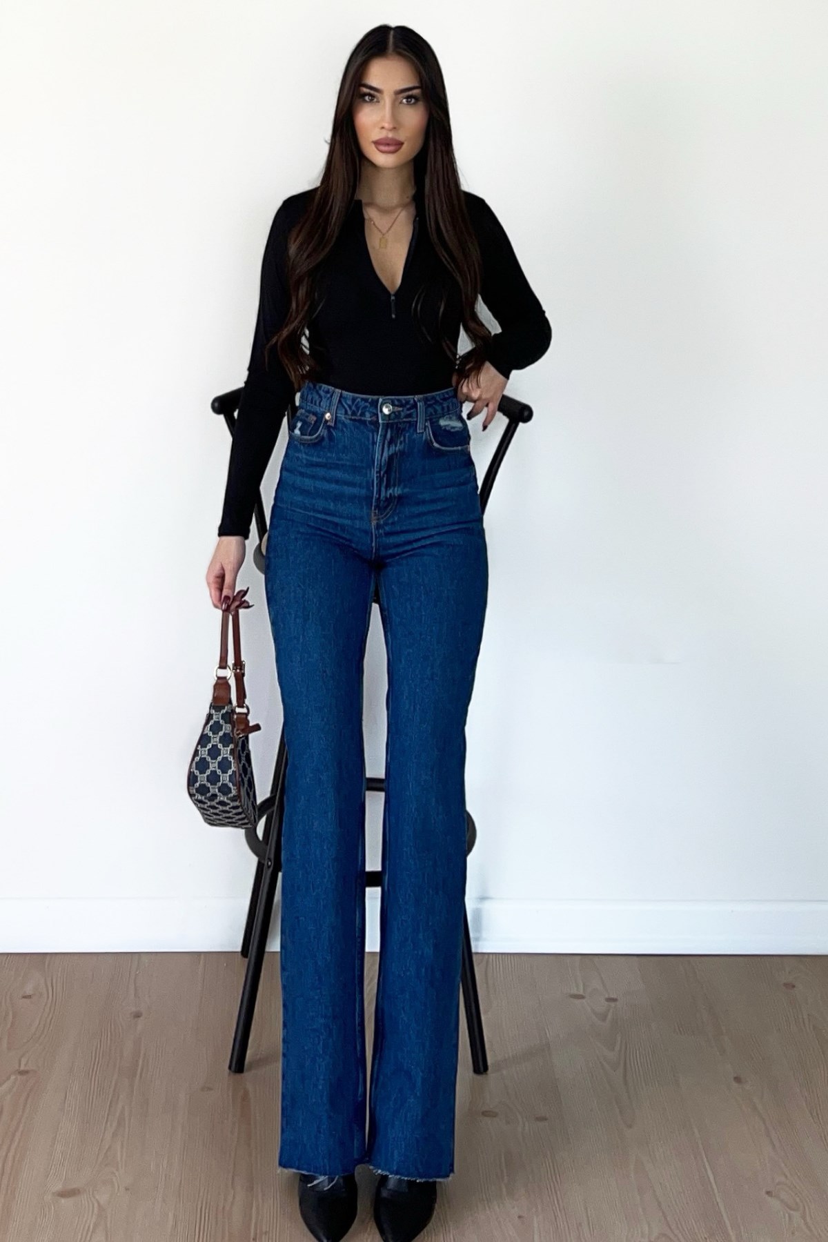 EKTRA YÜKSEK BEL KOYU WİDE LEG JEAN