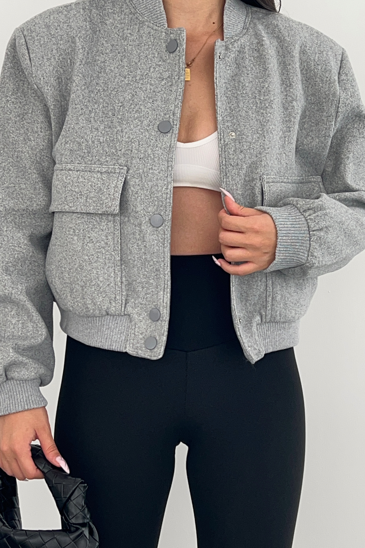 GRİ CEPLİ BOMBER CEKET