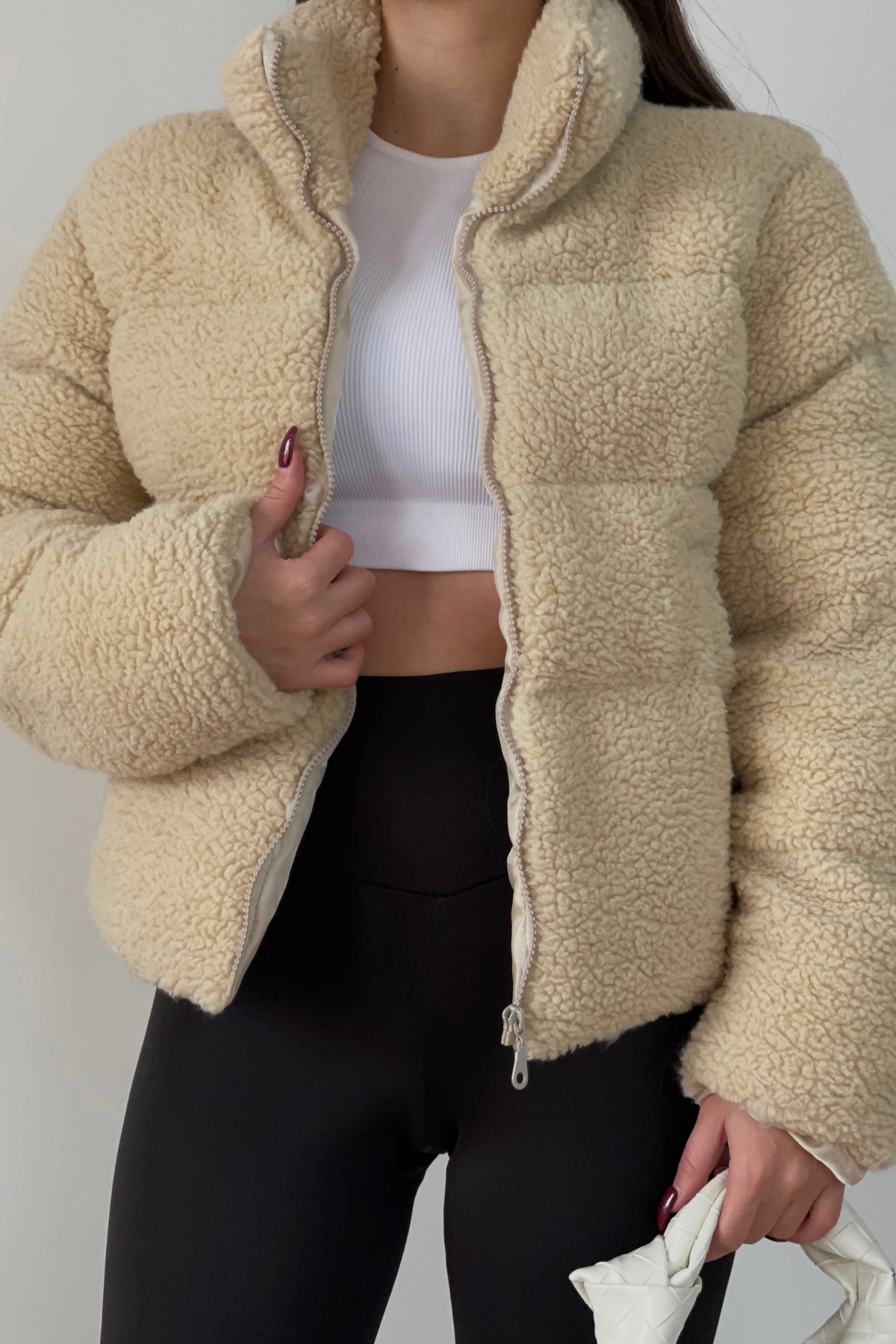 İÇİ ASTARLI TAŞ RENGİ TEDDY MONT