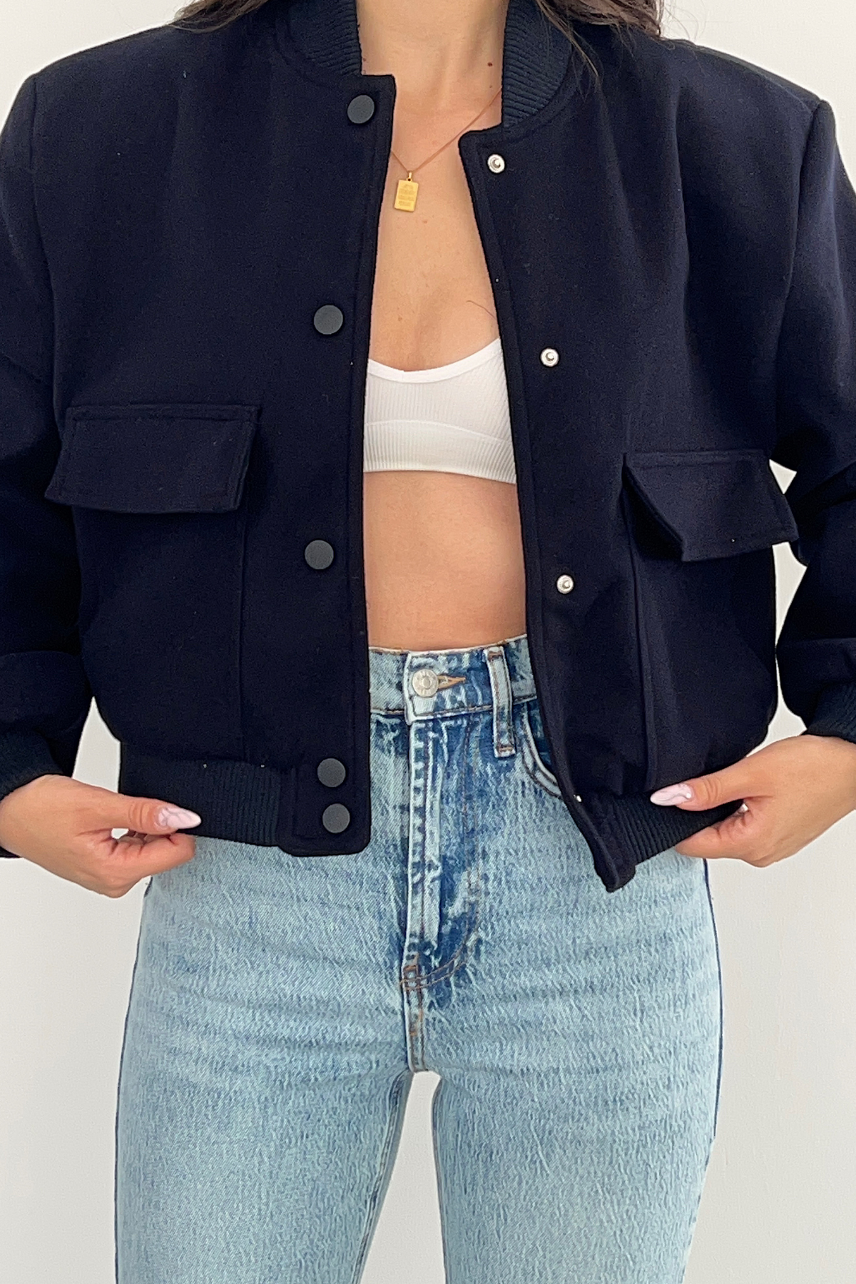 LACİVERT KAŞE BOMBER CEKET