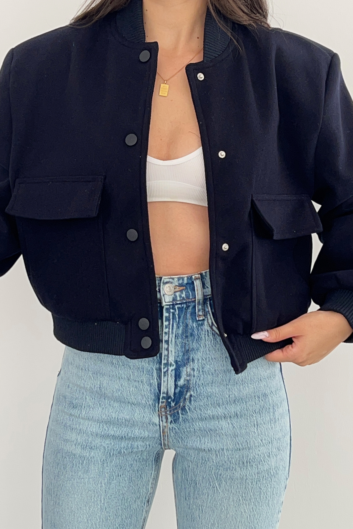 LACİVERT KAŞE BOMBER CEKET