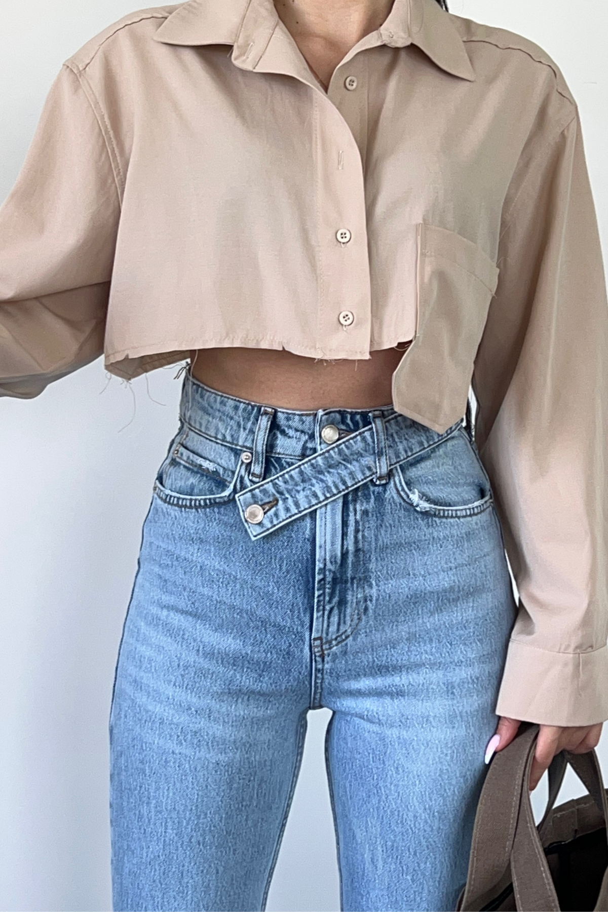 NUDE CROP GÖMLEK