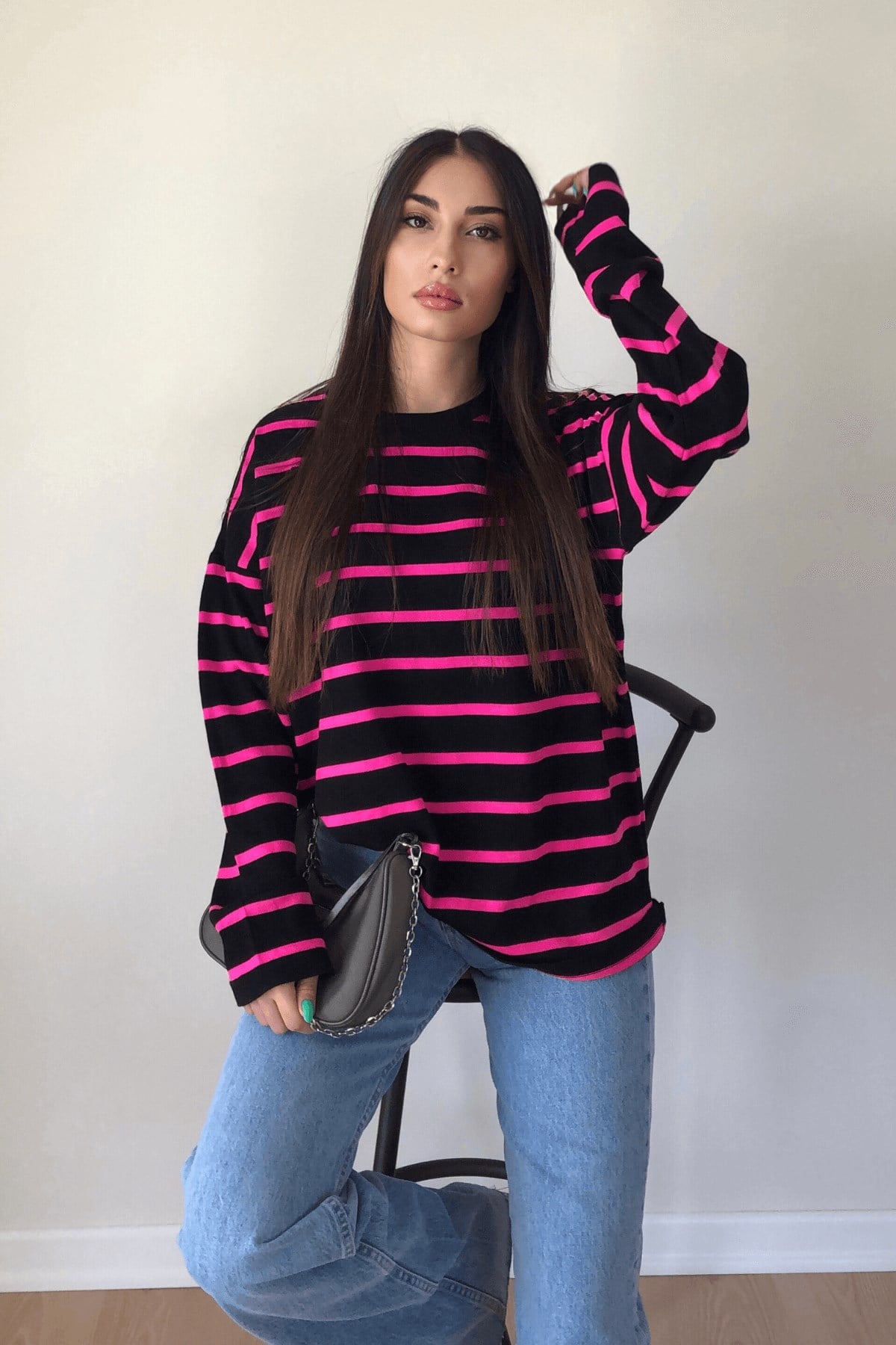 PEMBE ÇİZGİLİ TRİKO KAZAK 