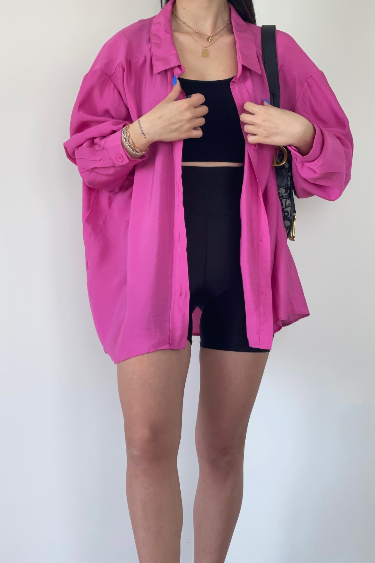 PEMBE TENSEL KUMAŞ GÖMLEK