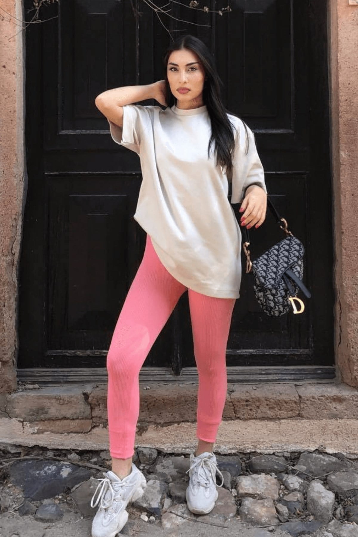 PEMBE YÜKSEK BEL FİTİLLİ TAYT