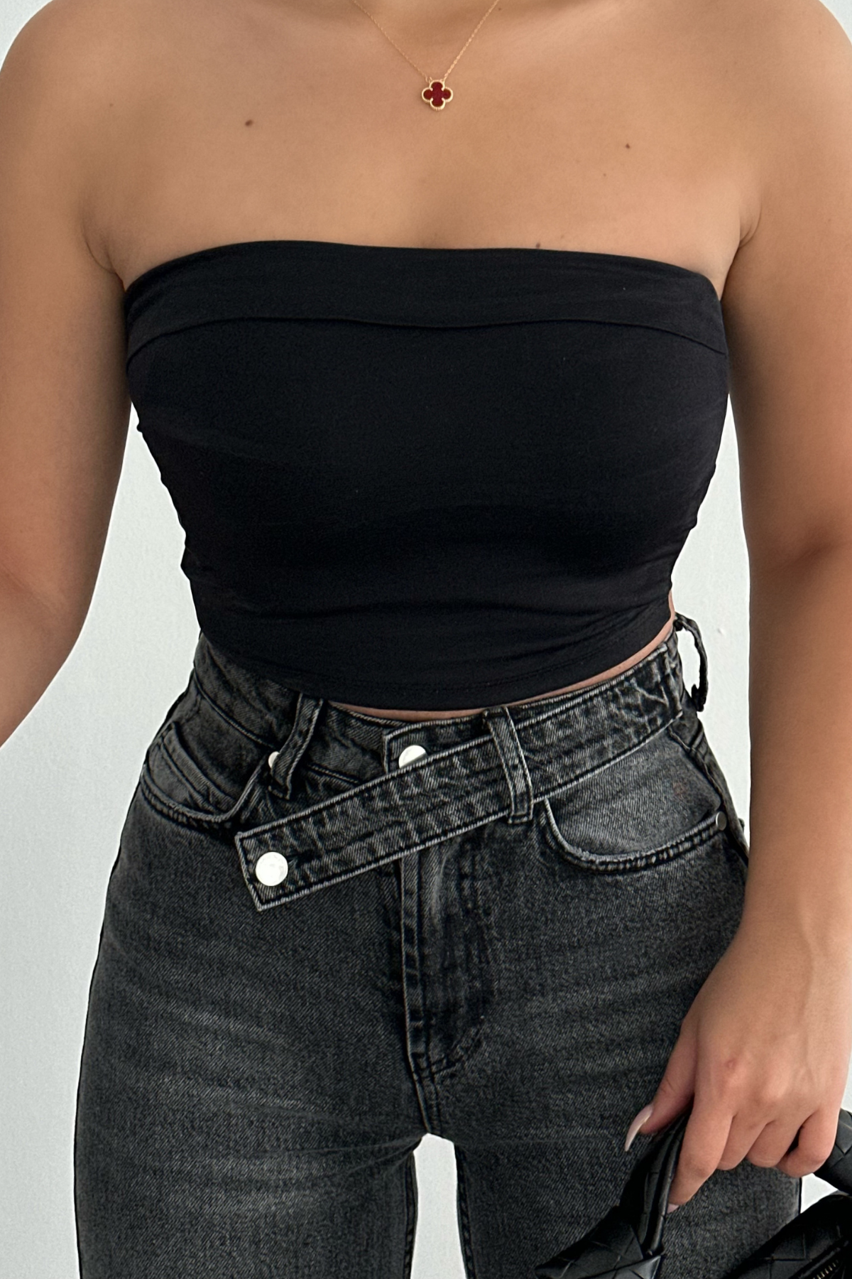 PREMİUM ANTRASİT KEMERLİ WİDE LEG RESSA JEAN 