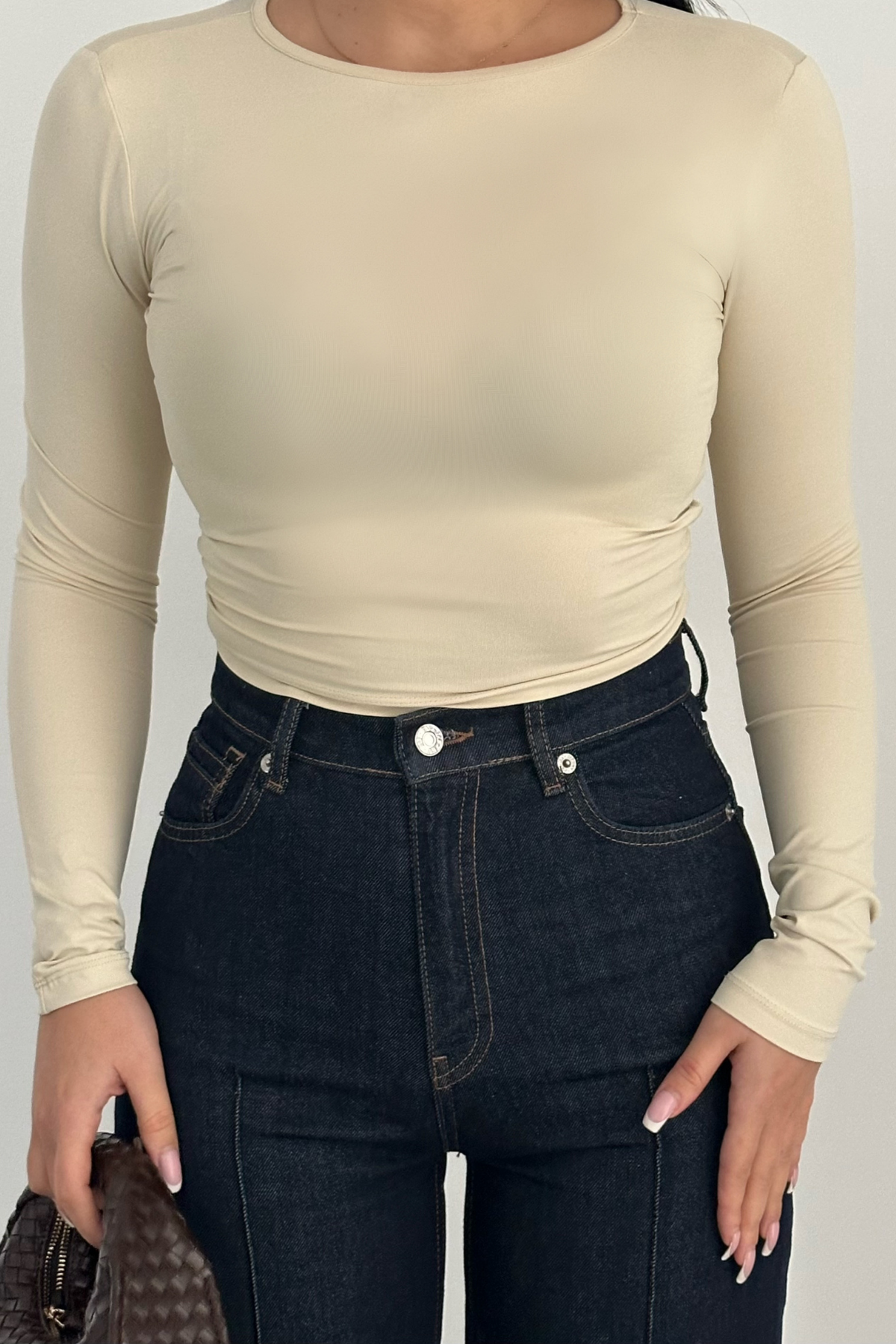 PREMİUM BEJ BİSİKLET YAKA BLUZ